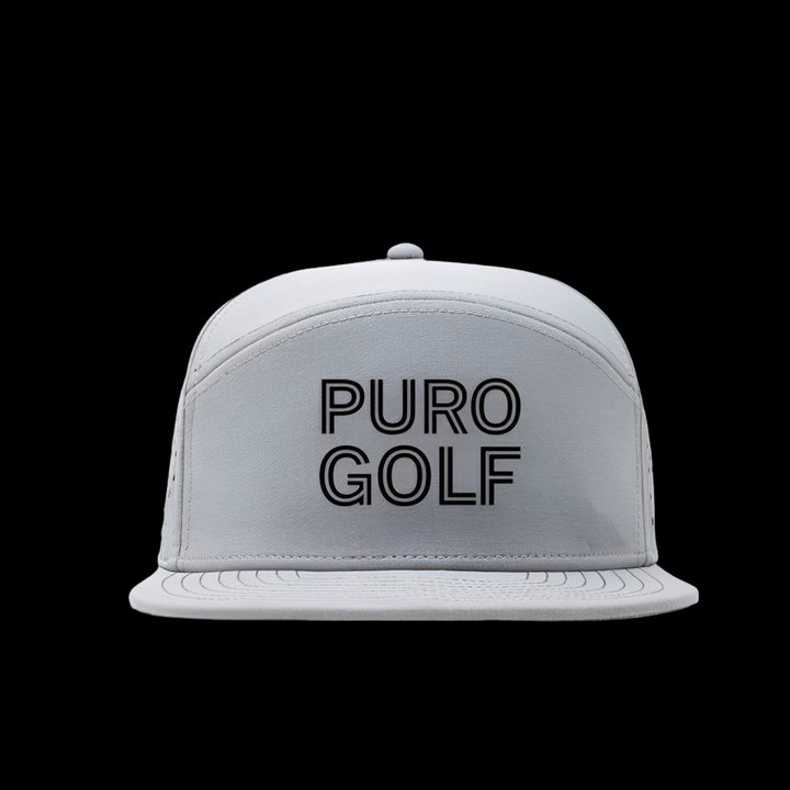 White Puro Golf Hat. 7-Panel Laser Perforated Performance Trucker (Pre Order)