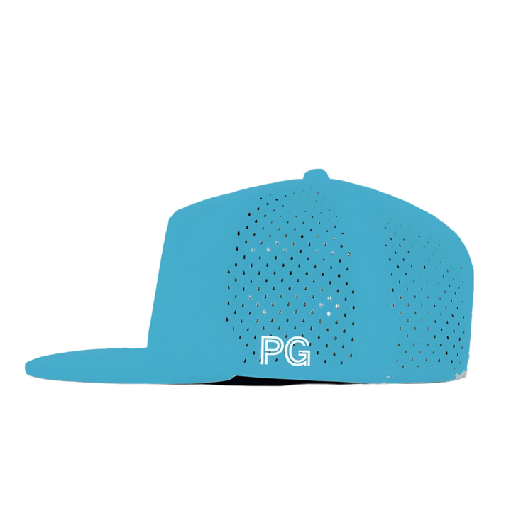 Soft Blue Puro Golf Hat. 7-Panel Laser Perforated Performance Trucker (Pre Order)